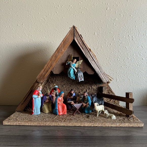 Erzgebirge Vintage Antique German 15 Piece Wooden Christmas Holiday Nativity Set - Picture 1 of 13